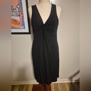Black V-Neck Sleeveless Dress Organic Adventura Midi Ruched Xl